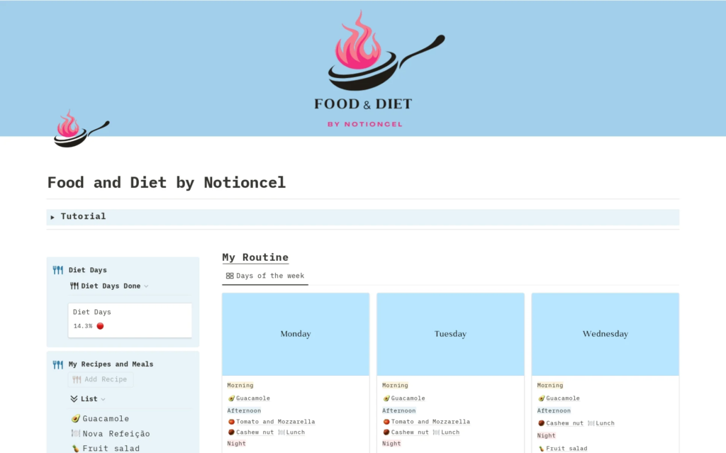 notion template for food and diet